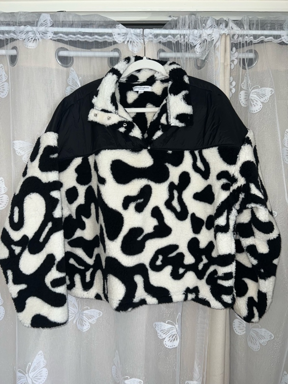 Grayson Threads Black & White Plush Sherpa Pullover Jacket